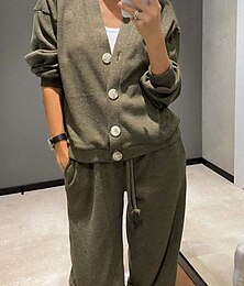 economico -Per donna Attivo Streetwear Blusa Set di Pantaloni Manica Lunga Scollo a V Tinta unica Vacanza Abbigliamento quotidiano Nero Verde militare Blu turchese Autunno Vestibilità regolare