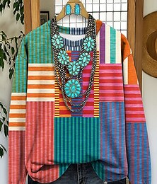 economico -Per donna Felpe Grafico A righe Casual Manica Lunga Girocollo Top Regolari Streetwear Abbigliamento Quotidiano Casuale Stampato Giallo Rosso Blu Viola Autunno Inverno