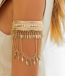 billiga -Damarmband med guldfärgad lager och bladberlocker - bohemiska smycken för fester och festivaler