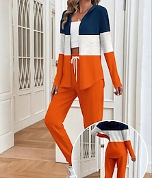 economico -Per donna Attivo Quotidiano Felpa con Cappuccio Tuta Set di Pantaloni Manica Lunga Con Cappuccio Grafico Geometrico Sfumatura Coulisse Stampato All'aperto Casuale Arancione Primavera Vestibilit
