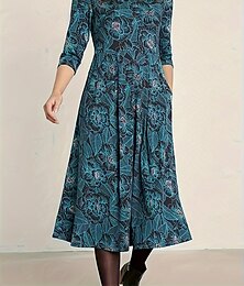 economico -Per donna Abito Lungo Maxi Abito Abito Boho Moda Moderno Quotidiano Ferie Uscire Vestibilità comoda Floreale Manica Lunga Girocollo Blu scuro Primavera Autunno