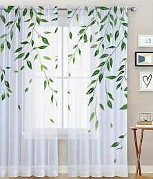 billige -2 stk. lilla blomstermønster transparente gardiner med stanglommer vindusgardiner for soverom, stue, hjemmedekorasjon, romdekorasjon