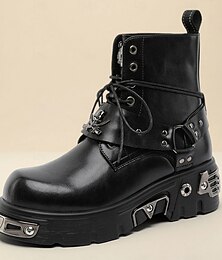 levne -Pánské černé gotické nýtované šněrovací boty – punk rockové kotníkové boty na platformě na Halloween, koncerty a streetwear