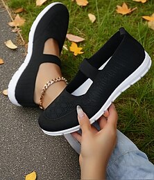 levne -Dámské tenisky Mary Jane s flyknit vzorem – lehké boty s elastickým páskem na chůzi, do posilovny a na víkendové nošení