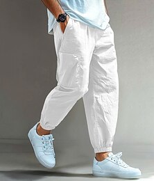 economico -Per uomo Pantaloni Cargo Pantaloni di Lino Pantaloni Shorts Pantaloni Estivi Polsino elastico Semplice Comodità Traspirante Lunghezza intera Casuale Quotidiano Ferie Vacanza Moda Nero Bianco