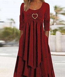 abordables -Femmes Robe Midi Robe Décontractée Mode Moderne Vacances Quotidien Week-end Coupe régulière Uni manche longue Col ras du cou Noir Rouge Bordeaux Gris foncé Printemps Automne