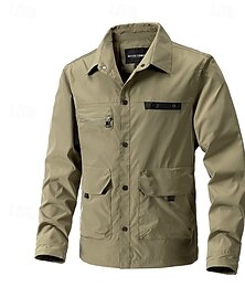 levne -Pánské Lehká bunda Košile Bunda Outdoorové sporty Ležérní Voděodolný Rüzgarlık Multi kapsa Jaro & podzim Pevná barva Aktivní Na běžné nošení Kapuce Standardní Černá Trávová zelená Khaki Kávová Saka