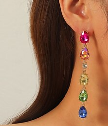 abordables -Pendientes colgantes de cristal arcoíris para mujer: joyas llamativas con forma de lágrima de colores para fiestas y celebraciones.