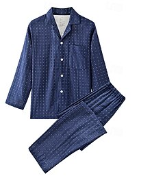 abordables -Hombre Pijama Conjunto pijama Top y pantalón de pijama 1 juego Geométrico Moda Elegante Clásico Hogar Diario Cama Algodón Comodidad Suave Transpirable Diseño Manga Larga Camisa Pantalón Cintura