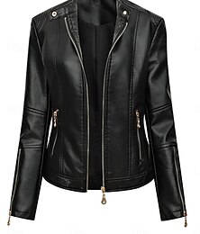 זול -בגדי ריקוד נשים ז'קטים מעור ז'קט קז'ואל נוח נושם רוכסן כיס אופנתי יום יומי אחיד חופשה רחוב קזו'אל לבוש יומיומי רוכסן קצר צווארון מתקפל רזה שרוול ארוך הלבשה עליונה שחור אודם תלתן קיץ אביב