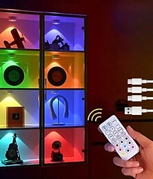 Недорогие -Перезаряжаемая магнитная светодиодная RGB-подсветка для шкафа с дистанционным управлением, подсветка для картин, 12 вариантов цветов, внутреннее освещение для шкафов и витрин, перезаряжаемая через USB, декоративная лампа для дома на Рождество и Хэллоуин,