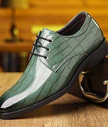 levne -Pánské oxfordky z imitace kůže s vzorem krokodýla v zelené barvě – lesklý střih se šněrováním pro stylové gentlemany, koktejlové večírky a luxusní setkání