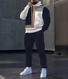abordables -Hombre Geométrico Bloque de color 2 piezas Conjuntos de sudaderas 3D Chándal Sudadera con capucha Manga Larga Pantalones largos Con Capucha Casual / Diario Moderno Ropa Deportiva Impresión 3D