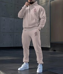 abordables -Hombre Bloque de color Letra 2 piezas Conjuntos de sudaderas 3D Sudadera con capucha Manga Larga Pantalones largos Con Capucha Deportivo Casual / Diario Ropa Deportiva Impresión 3D Primavera Otoño