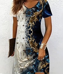 ieftine -Pentru femei Rochie Mini Rochie din Tricot Rochie casual Rochii Tricou Rochie de Vară Elegant Vacanță Casual Plajă Fit regulat Grafic Abstract Imprimare de marmură Manșon scurt În V Galben