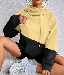 economico -Per donna Felpa con cappuccio Blocco di colori Streetwear Casual Manica Lunga Con Cappuccio Top Regolari Streetwear Uscire Patchwork Rosa Verde Beige Autunno Inverno