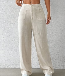 economico -Per donna Gamba larga Chinos Moda Essenziale Casual Lunghezza intera Vita media Tinta unica Tasca Comodità All'aperto Inelastico Vacanza Streetwear Quotidiano Nero Bianco Blu Albicocca Estate