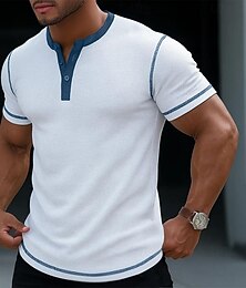 halpa -Miesten Vohveli Henley-paita T-paidat Lyhythihainen Yhtenäinen väri Vapaa-aika Napit Henley ulko- Kausaliteetti Päivittäin Kesä Musta Valkoinen Keltainen Henley T-paita