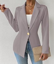 abordables -Mujer chaqueta Cómodo Transpirable Botones Moda Moderno Plano Trabajo Diario Regular Cuello Vuelto Ajuste regular Manga Larga Ropa de calle Negro Blanco Rojo Primavera Otoño