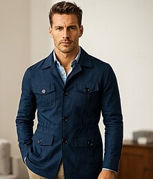 preiswerte -Herren Leichte Jacke Blazer aus 100 % Leinen Schule Formell Urlaub Elegant Vintage Sommer Frühling Leinen Einfarbig Tasche Hautfreundlich Bequem Einreihig Ein-Knopf Vorne geknöpft Blazer Wei