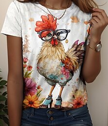 baratos -Mulheres Camiseta Gráfico Animal Vintage à moda Clássico Manga Curta Gola Redonda Tops regulares Diário Final de semana Imprimir Amarelo Laranja Verde Cáqui Cinza Claro Verão