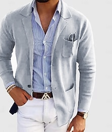 זול -בגדי ריקוד גברים ז'קט קז'ואל יום יומי\קז'ואל נוח לַחְצָן כיס קיץ & אביב צבע אחיד אופנתי יום יומי דש רשמי רגיל רגיל אפור כהה שחור פול חאקי אפור בהיר Jackets