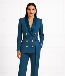 abordables -Combinaison deux pièces / tailleur-pantalon tailleur-pantalon mère de la mariée tailleur-pantalon élégant vintage simple satin châle boutons en métal revers longueur au sol pantalon polyester manches