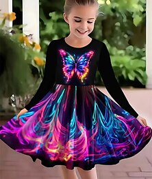 ieftine -Girls ' 3D Fluture Rochie Manșon Lung Vară Primăvară Vacanță Zilnic Concediu Prințesă Frumoasa Dulce Copii 4-12 ani Rochie casual Rochie A line Lungime Genunchi Fit regulat