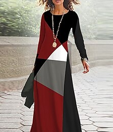 ieftine -Pentru femei Rochie Maxi Rochie A line Rochie de vară Vacanță Casual Stiluri de Plajă Zilnic Fit regulat Grafic Geometric Manșon Lung Stil Nautic Negru Roșu-aprins Portocaliu Primăvară Toamnă Iarnă