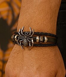 preiswerte -Halloween-Spinnenarmband für Herren – geflochtenes Armband aus gotischem Kunstleder mit Spinnenanhänger aus Legierung, verstellbarer Schmuck im Punk-Stil für Partys, Cosplay und Nachtclub-Events