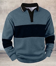 お買い得  -男性用 ストライプ Pullover ラグビーポロ ラグビーポロシャツ 長袖 ポロシャツ カラー ヴィンテージ カジュアル アウトドア ストリート 日常着 ボタン 3Dプリント 春 秋 冬 マルーン ブラック ブルー