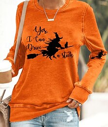 abordables -Pull sweatshirt pour femme Halloween graphique de sorcière décontractée à manches longues col rond tops réguliers street décontracté impression de vacances noir blanc bleu violet orange printemps