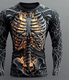 economico -Halloween Per uomo Scheletro Costume Maglietta Manica Lunga maglietta Stampa 3D Girocollo Camicia Moda Esagerato Streetwear Casuale Quotidiano Nero 1 Nero 3 Nero 2 Estate Primavera Autunno
