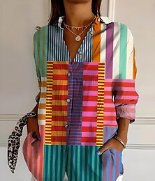 economico -Per donna Camicia Grafico Geometrico A righe Vintage Tropicale Quotidiano Manica Lunga Colletto a Camicia Top Regolari Lavoro Quotidiano Ferie Bottoni Stampato Bianco Giallo Rosso Blu Arancione