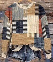 economico -Per donna Felpa Pullover Felpe con cappuccio Grafico Geometrico Plaid Moda Casual Manica Lunga Girocollo Top Regolari Streetwear Abbigliamento Quotidiano Stampato Blu Viola Verde Cachi Primavera