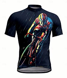 abordables -Homme Maillot de cyclisme Manche Courte Cyclisme Maillot Top avec 3 poches arrière Résistant aux UV Séchage Rapide Fermeture Éclair Frontale Bandes réfléchissantes bleu marine Des sports Vêtement