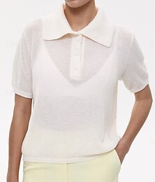 economico -Per donna Felpa Casual Morbido Colore Puro A Coste Colletto a Camicia Bottoni Lavorato a maglia Manica Lunga Top Regolari Maglia All'aperto Quotidiano Weekend Nero Bianco Autunno Inverno