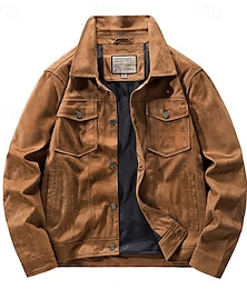 abordables -Hombre Chaqueta ligera Chaqueta de gamuza sintética Vacaciones Diario Bolsillo Primavera Otoño Plano Moda Clásico Diseño Regular Negro Caqui Café Gris Chaquetas