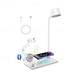 お買い得  -家庭用オフィス用 LED デスクランプ、ワイヤレス充電器、Bluetooth タッチランプ付き小型デスクランプ、ナイトスタンド用読書用ナイトライト、時計付き調光可能サイドテーブルランプ、大学寮の部屋や寝室用