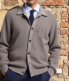 abordables -Hombre Pulóveres Chaqueta de Punto Estriado Tejer Tops regulares De Punto Plano Cuello doblado Clásico Contemporáneo moderno Casual Ropa Cotidiana Ropa Primavera & Otoño Color Caquí Café M L XL