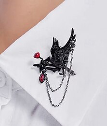 preiswerte -Gothic-Rabenbrosche für Damen mit rotem Edelstein und Kette – Halloween-Vogelnadel im Vintage-Stil für Kostümpartys, Cosplay und Abendgarderobe