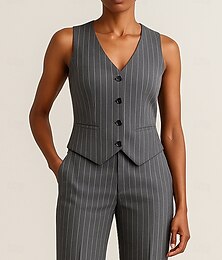 abordables -costumes pour femmes gilet mère de la mariée élégant simple col en V sans manches avec boutons couleur unie