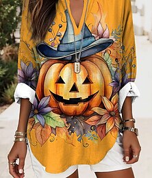 お買い得  -Halloween 女性用 ブラウス グラフィック ヴィンテージ スタイリッシュ カジュアル 長袖 Ｖネック レギュラートップス 日常 祝日 プリント ブラック ブルー ダスティブルー パープル オレンジ 夏 春 秋