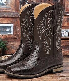 levne -Pánské černé kovbojské boty z hovězí kůže s reliéfní špičkou a klasickým prošíváním, stylová obuv pro country akce, jízdu na koni a rodeo módu.