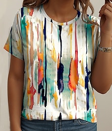 ieftine -Pentru femei Plus Size Topuri Tricou Grafic Abstract Imprimeu Manșon scurt Stil Nautic Casual Zilnic Poliester Vară Primăvară Alb Albastru piscină