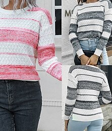 economico -Per donna Maglione Casual A righe Spesso Girocollo Lavorato a maglia Manica Lunga Top Regolari Maglia Quotidiano Ferie Uscire Nero Rosso Autunno Inverno