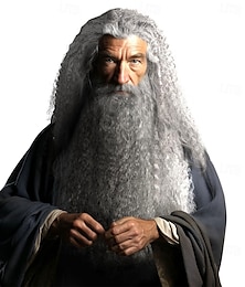 economico -barba e parrucca da mago grigio - divertente accessorio per il costume di Halloween da Padre Tempo per adulti