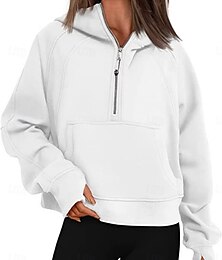 olcso -Női Pulóver Hoodie pulóver Sima Alkalmi Hosszú ujj Kapucni Normál felsők Utca Hétköznapi Kollázs Cipzár Zseb Fehér Arcpír rózsaszín Khakizöld Szürke Ősz Tél
