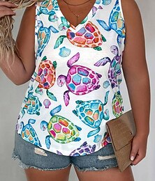 levne -Dámské Plus velikost Topy Tričko Grafika Zvíře Bez rukávů Do V Na běžné nošení Denní Polyester Léto Vodní modrá