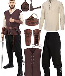 economico -Retrò Vintage Medievale Rinascimento Pantaloni Abiti Cintura in Vita Pirata Vichingo Per uomo Vichingo Halloween Carnevale Mascherata Performance Mascherata LARP Adulti Camicia Pantaloni Cintura